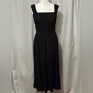 NWOT H&M Sun Dress-Sz S-Black-Wide Straps-Elastic Top-Gathered Details-Viscose